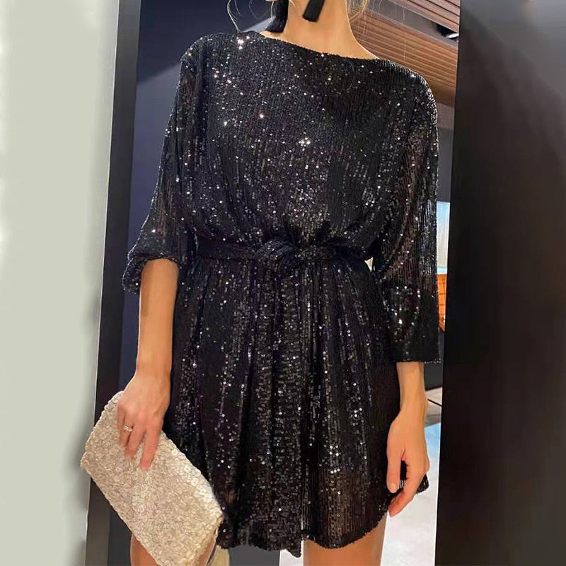 🎄Recién llegados atractivos✨Minivestido de lentejuelas con cordones