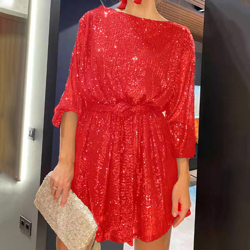 🎄Recién llegados atractivos✨Minivestido de lentejuelas con cordones