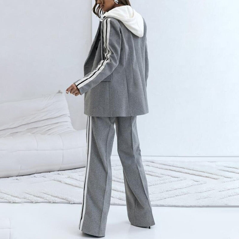 Lässiges 2-teiliges Damen-Set aus grauem Blazer-Oberteil und weiten Hosen 📦Freie Lieferung📦