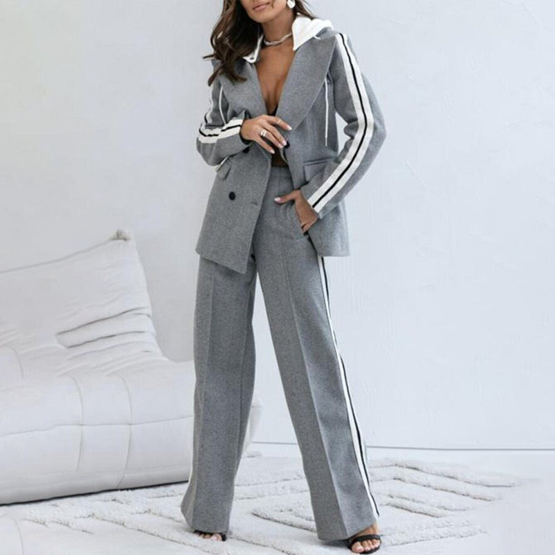 Lässiges 2-teiliges Damen-Set aus grauem Blazer-Oberteil und weiten Hosen 📦Freie Lieferung📦