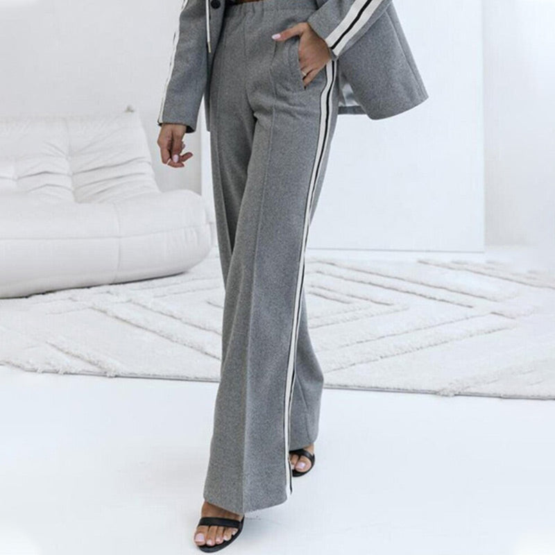 Lässiges 2-teiliges Damen-Set aus grauem Blazer-Oberteil und weiten Hosen 📦Freie Lieferung📦