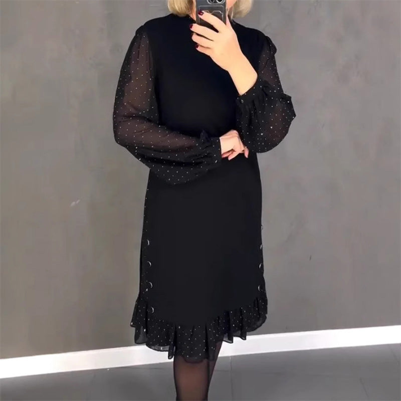🔥Nuevo descuento 2025🍃Vestidos de mujer con cuello redondo y diamantes de imitación de color liso 📦Entrega gratuita