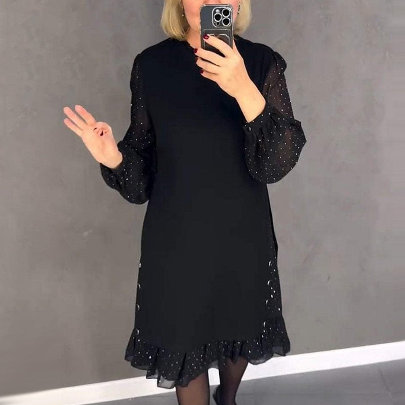 🔥Nuevo descuento 2025🍃Vestidos de mujer con cuello redondo y diamantes de imitación de color liso 📦Entrega gratuita