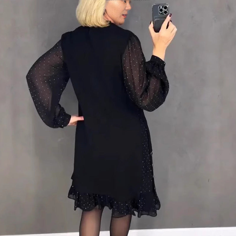🔥Nuevo descuento 2025🍃Vestidos de mujer con cuello redondo y diamantes de imitación de color liso 📦Entrega gratuita