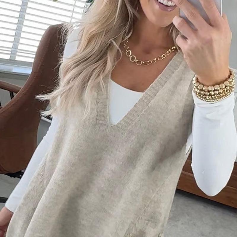 ❤️Räumungsverkauf❤️Damen Pullover-Weste mit V-Ausschnitt und Taschen