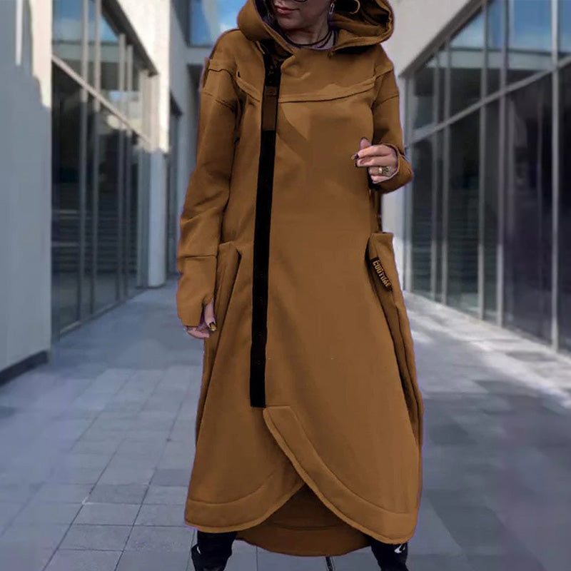 🎅Venta de Navidad 50%💥Abrigo con capucha de moda con dobladillo irregular y bolsillos profundos.