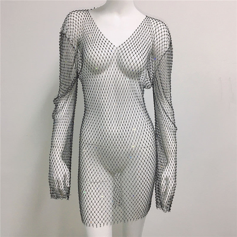 Damenkleid mit Strass und durchsichtigem Überwurf
