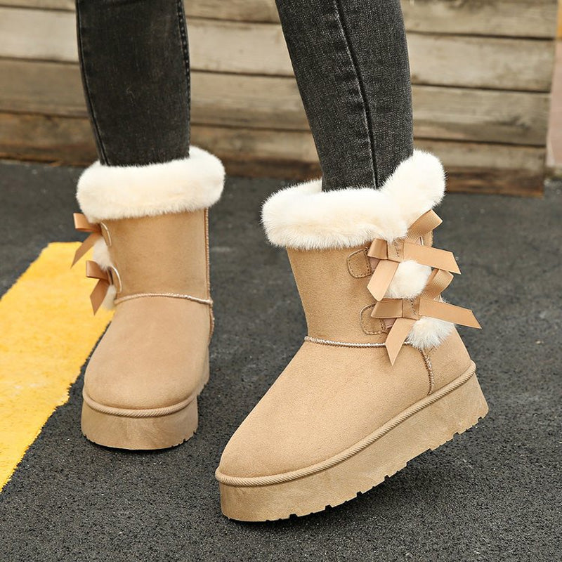 🎀Weihnachts-Specials🎁Klassische Plateau-Schneestiefel für Frauen mit Plüsch-Schleife📦Freie Lieferung📦
