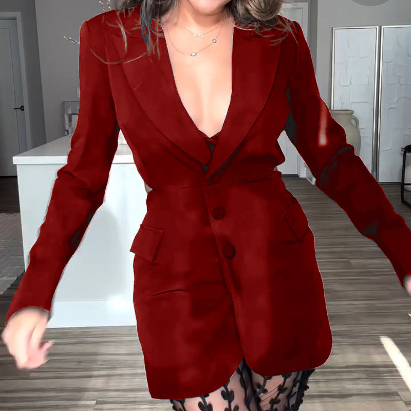 Set de 2 partes para mujeres: Blazer y pantalones de malla transparente
