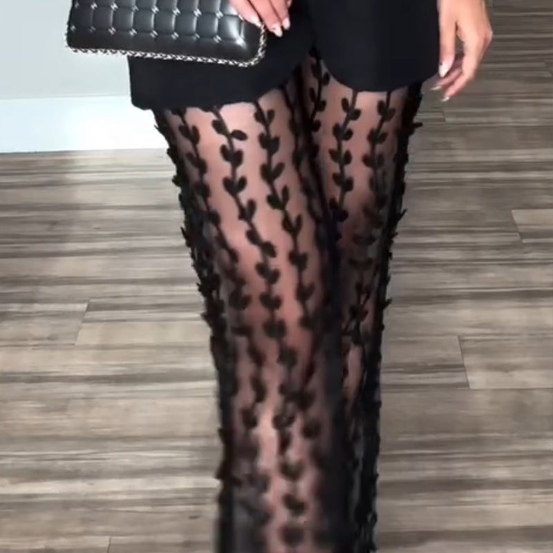 Set de 2 partes para mujeres: Blazer y pantalones de malla transparente