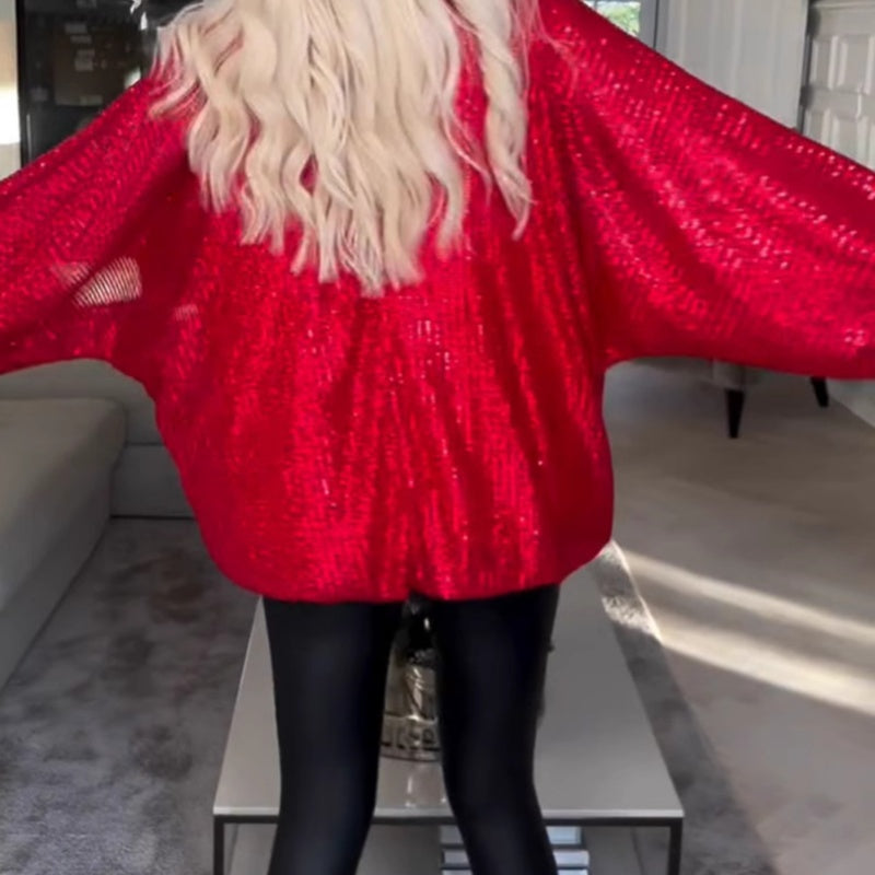 🎁Weihnachts-Specials 50% RABATT✨Modisch Elegant Pailletten Rundhalsausschnitt Langärmlig✨