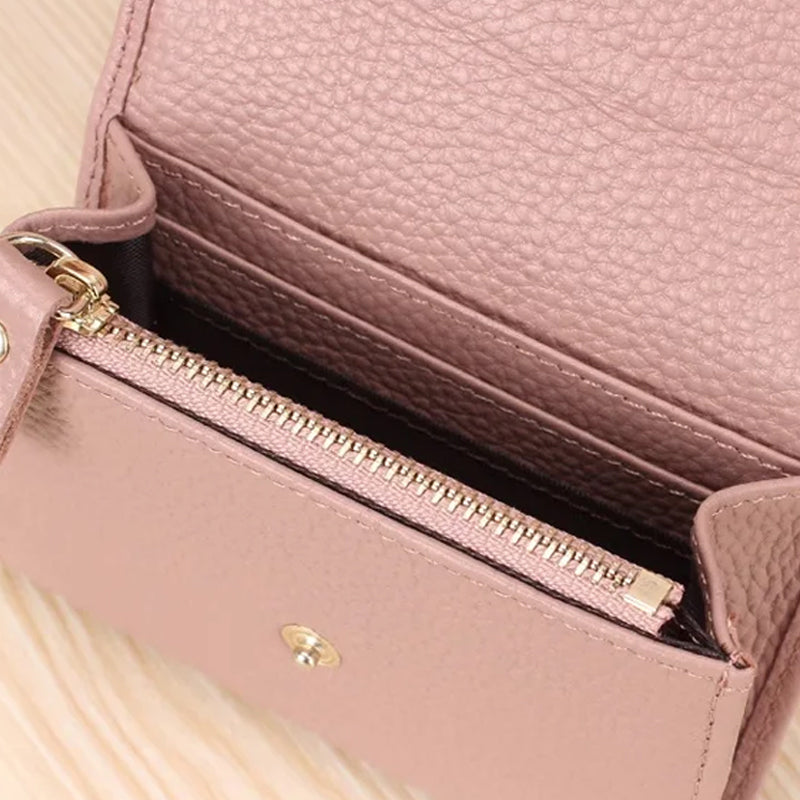 Billetera de moda hecha de cuero PU con patrón de lichi y práctico cierre de botones