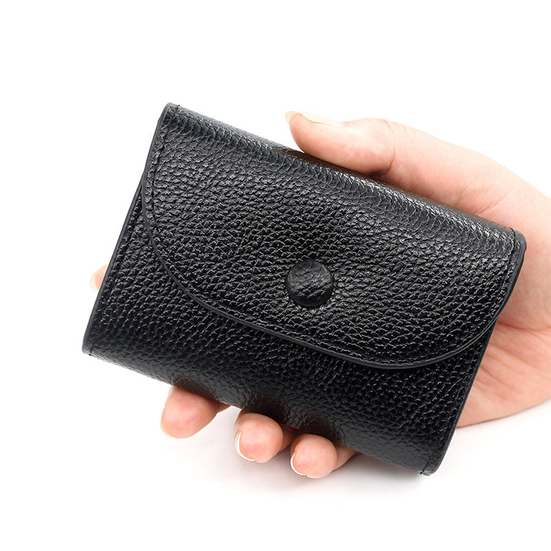 Billetera de moda hecha de cuero PU con patrón de lichi y práctico cierre de botones