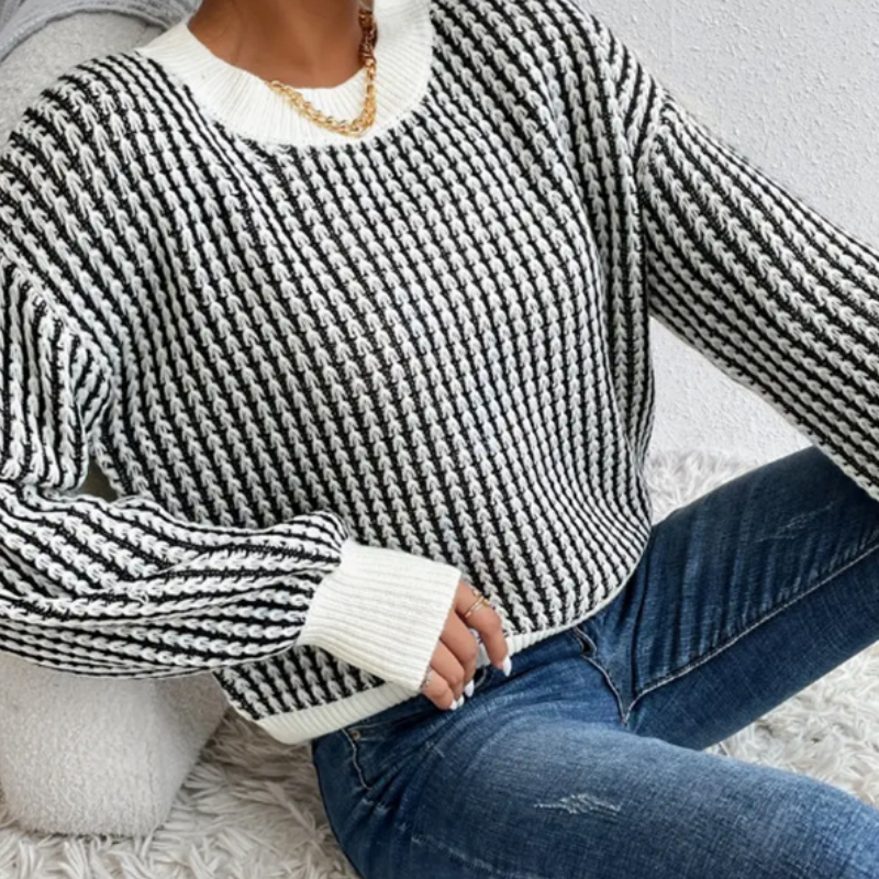 Strickpullover mit Rippenmuster und Rundhalsausschnitt für Damen
