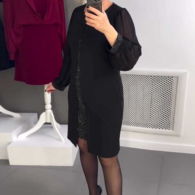 🔥VENTA CALIENTE - Vestido midi negro con decoración de pedrería