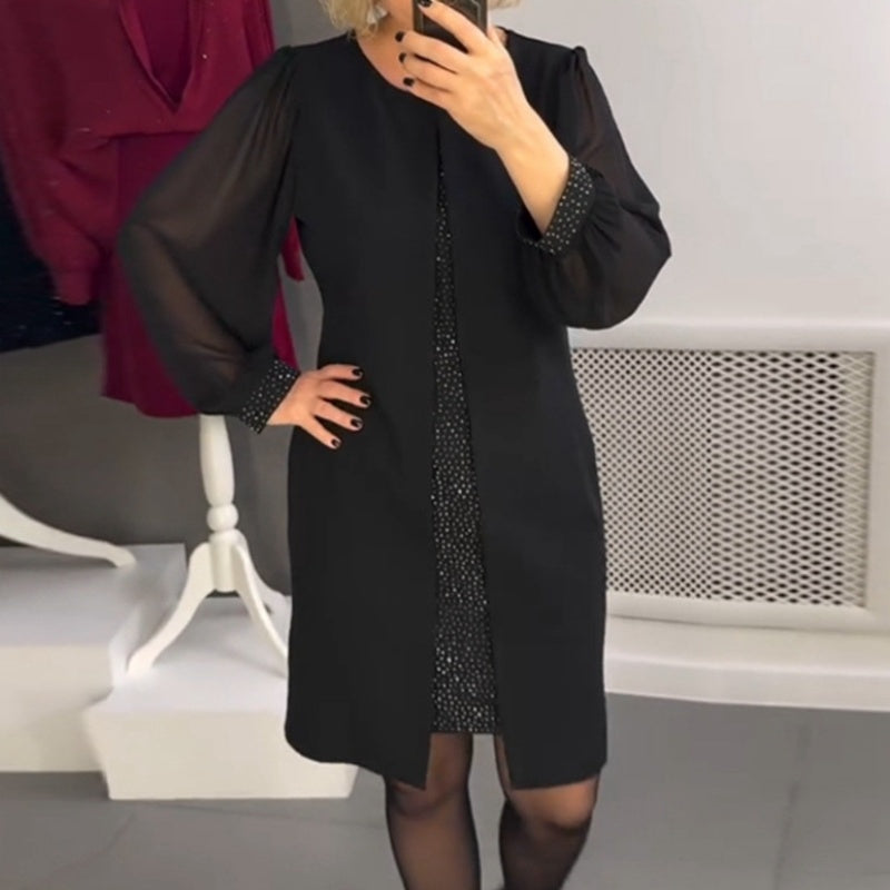 🔥VENTA CALIENTE - Vestido midi negro con decoración de pedrería