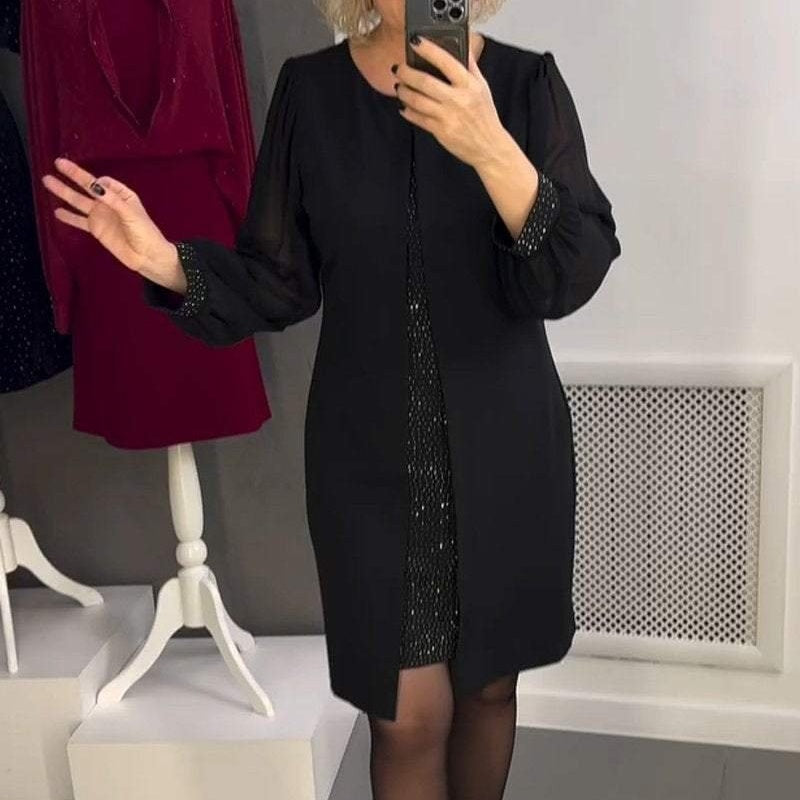 🔥VENTA CALIENTE - Vestido midi negro con decoración de pedrería