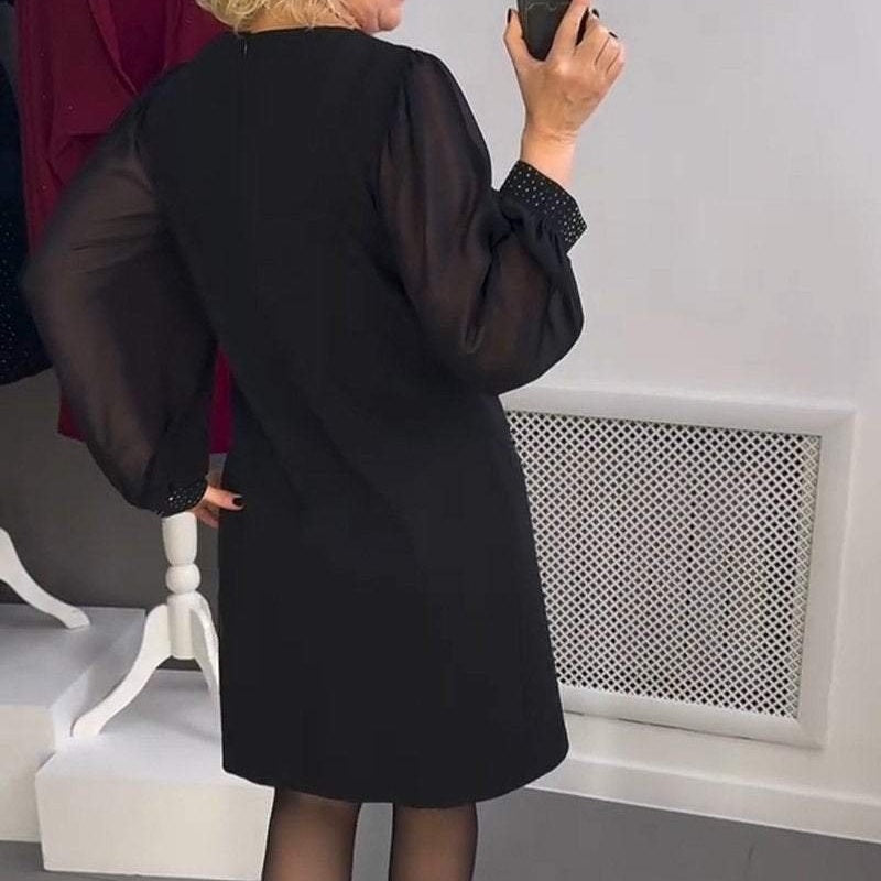🔥VENTA CALIENTE - Vestido midi negro con decoración de pedrería