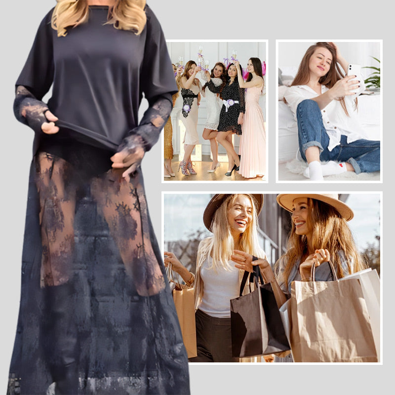 👗✨Elegante vestido de encaje transparente con camiseta para mujer, conjunto de 2 piezas💖
