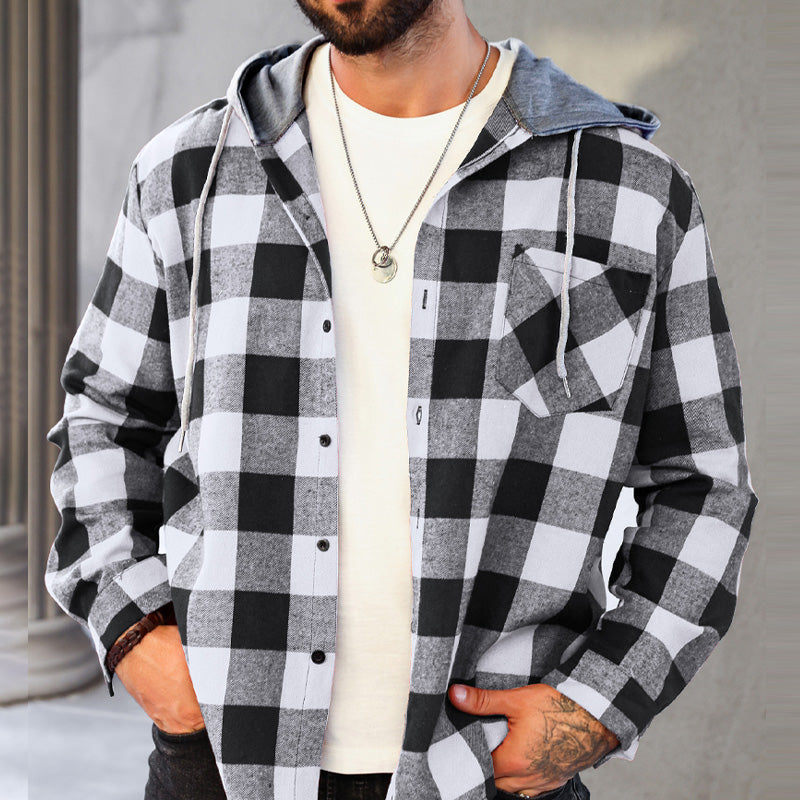š„Oferta de aƱo nuevoš„Camisa de franela a cuadros versĆ”til con capucha para hombre