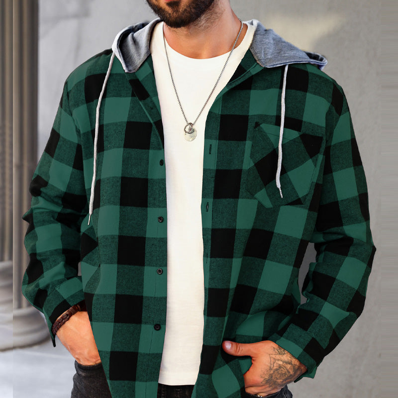 š„Oferta de aƱo nuevoš„Camisa de franela a cuadros versĆ”til con capucha para hombre