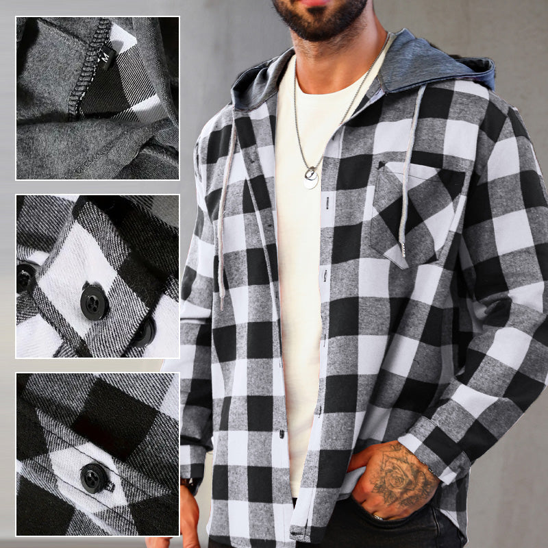 š„Oferta de aƱo nuevoš„Camisa de franela a cuadros versĆ”til con capucha para hombre