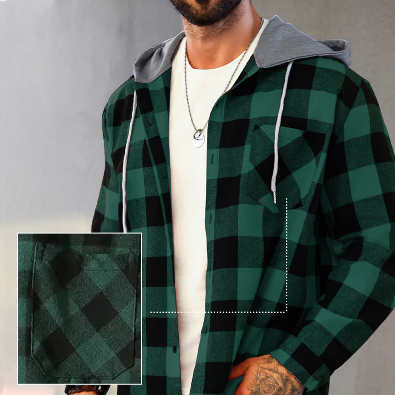 š„Oferta de aƱo nuevoš„Camisa de franela a cuadros versĆ”til con capucha para hombre