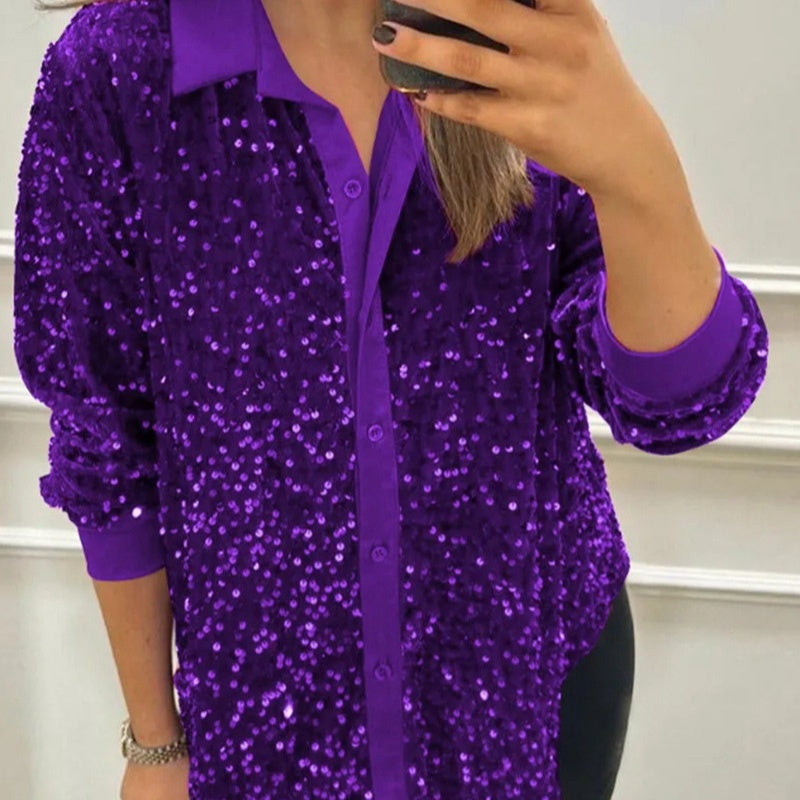 🌹Camisa de fiesta con solapa brillante para mujer