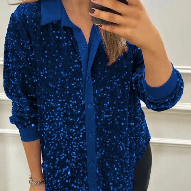 🌹Camisa de fiesta con solapa brillante para mujer