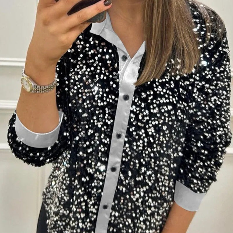 🌹Camisa de fiesta con solapa brillante para mujer