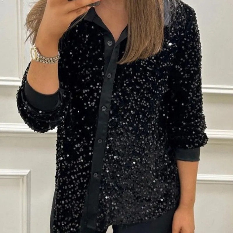 🌹Camisa de fiesta con solapa brillante para mujer