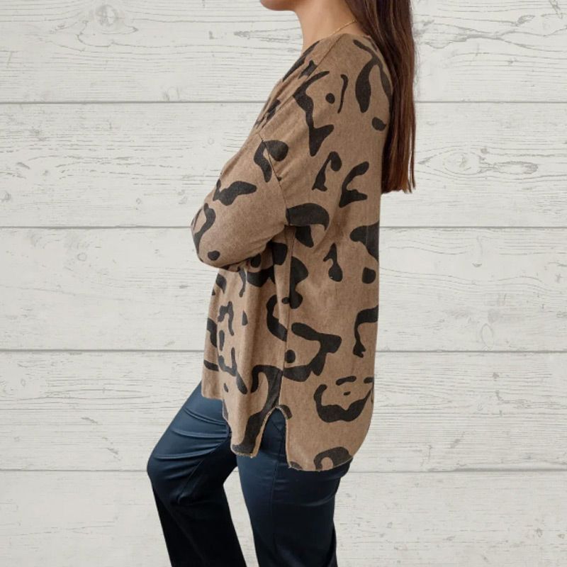 Camiseta de manga larga con patrones de animales italianos para mujeres
