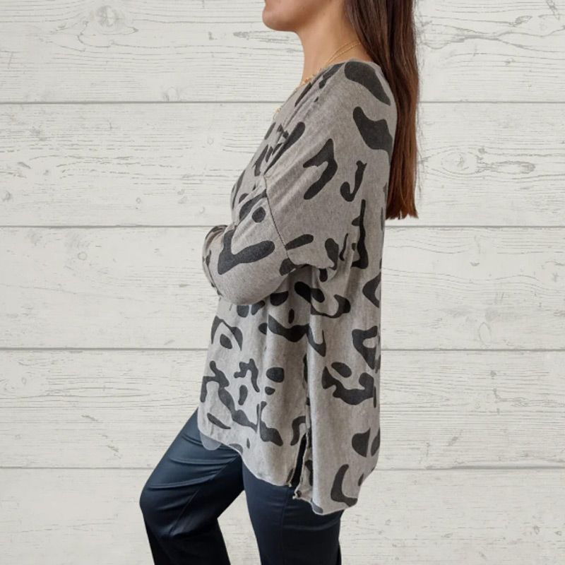Camiseta de manga larga con patrones de animales italianos para mujeres