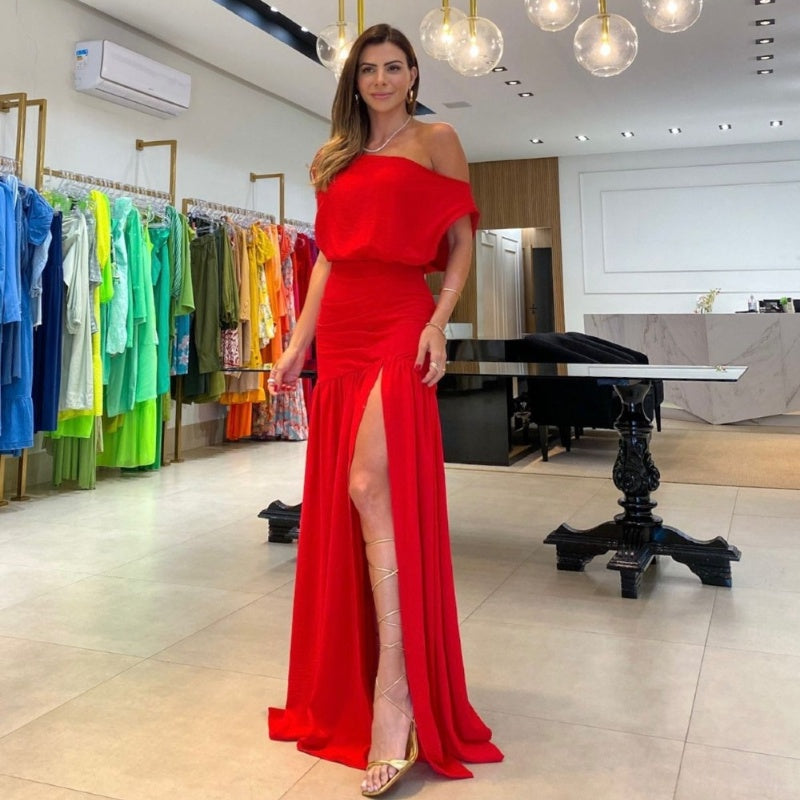 Sexy vestido desgaste con ranura alta y cintura: diseño de pesas