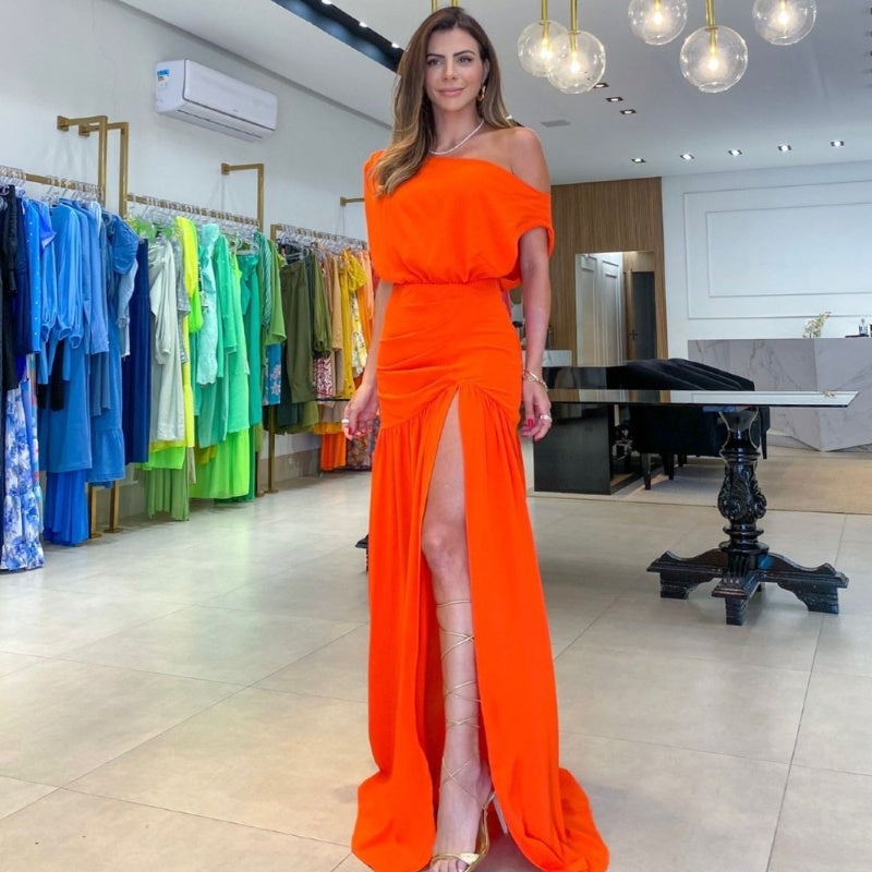 Sexy vestido desgaste con ranura alta y cintura: diseño de pesas