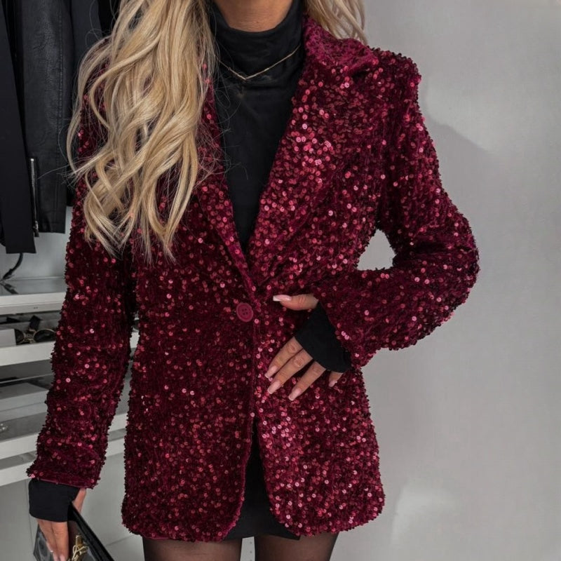 🔥DESCUENTO DEL 49%🔥Chaquetas de manga larga brillantes con botones de lentejuelas para mujer