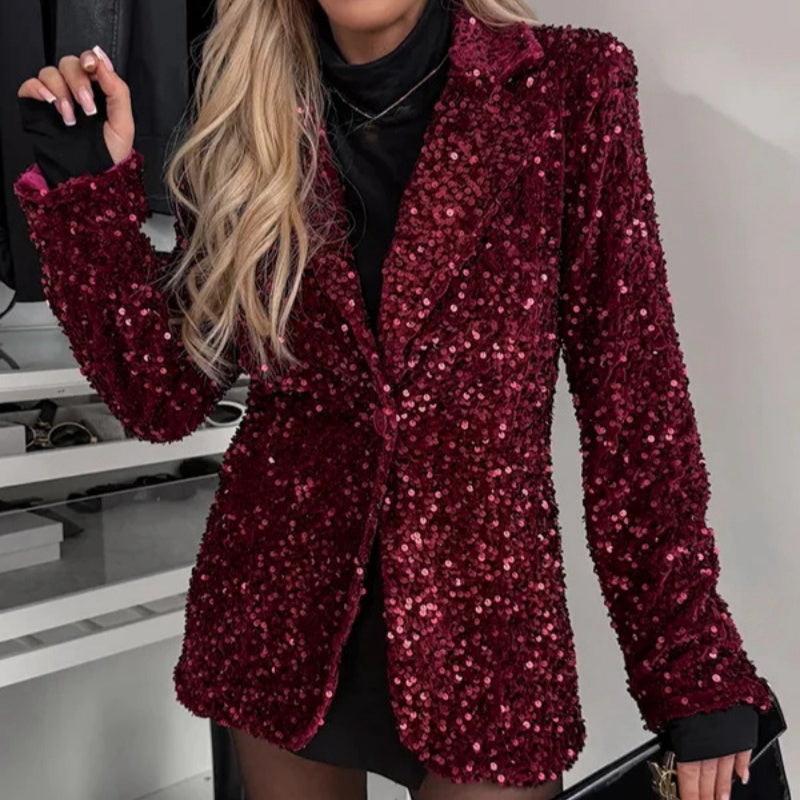 🔥DESCUENTO DEL 49%🔥Chaquetas de manga larga brillantes con botones de lentejuelas para mujer