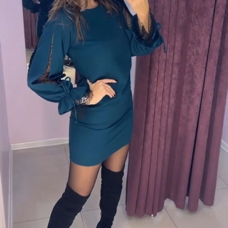 🌿✨Vestido de malla de manga larga con escote redondo.💃