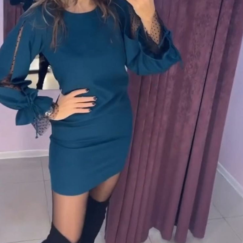 🌿✨Vestido de malla de manga larga con escote redondo.💃