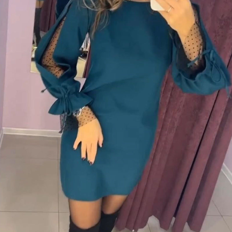 🌿✨Vestido de malla de manga larga con escote redondo.💃