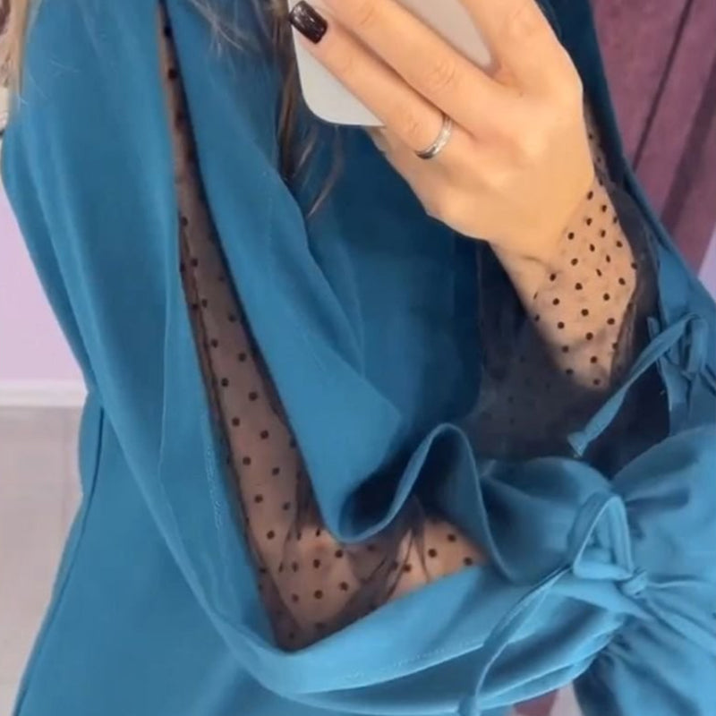 🌿✨Vestido de malla de manga larga con escote redondo.💃
