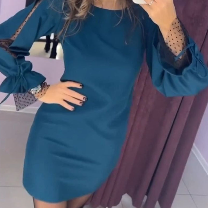 🌿✨Vestido de malla de manga larga con escote redondo.💃
