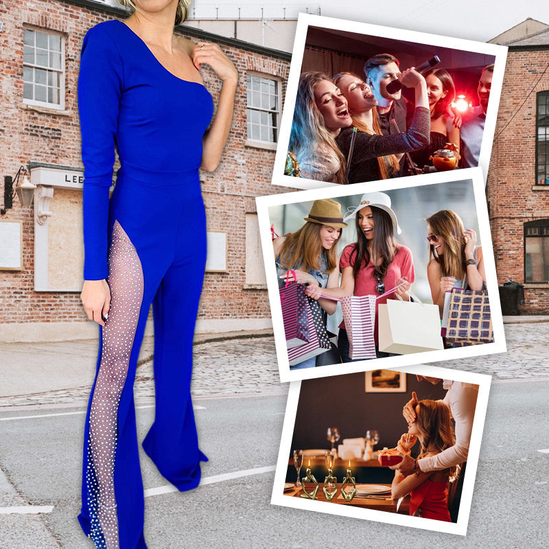 Sexy Trägerloser Bodycon-Overall mit Strasssteinen