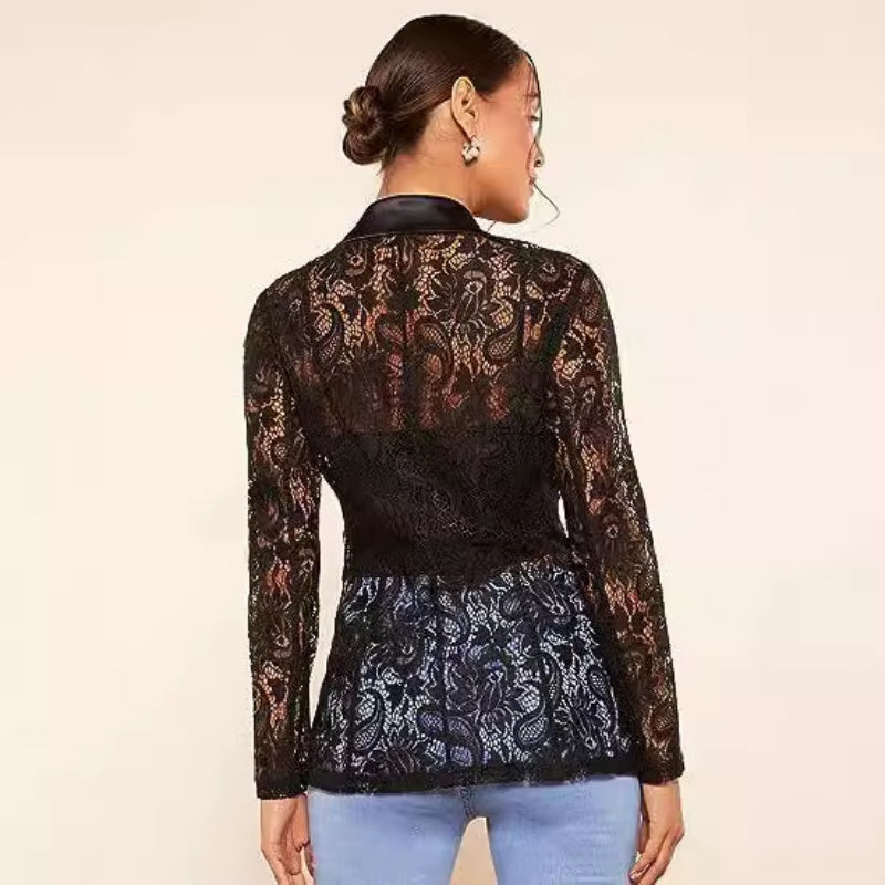 Blazers de encaje elegantes para mujeres con cierre de un botón