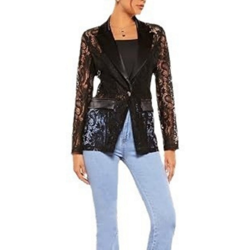Damen Eleganter Spitzenblazer mit  Ein-Knopf-Verschluss