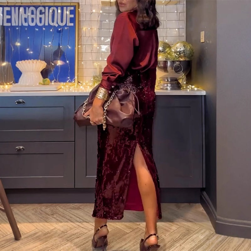💥Heißer Verkauf 50% Rabatt💃Elegantes Damen-Top und Paillettenrock, 2-teiliges Set