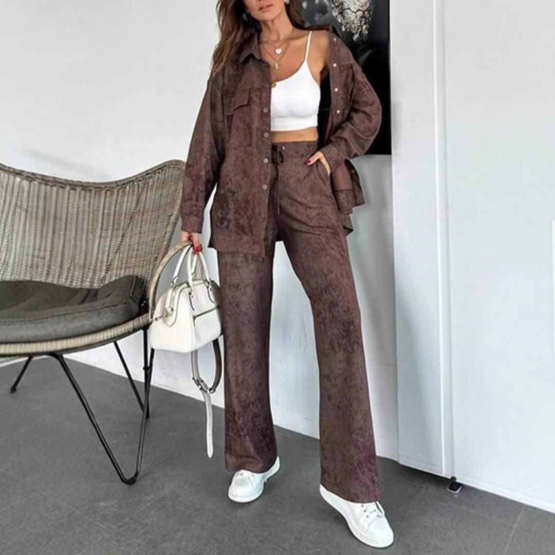 Damen Tie-Dye Knopfleistenbluse & Hose 2-teiliges Set für Freizeit