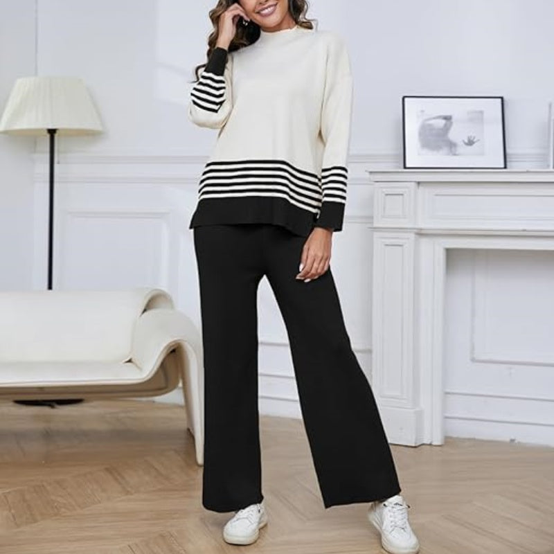 🌟Conjunto de jersey de rayas suaves y pantalón ancho💕