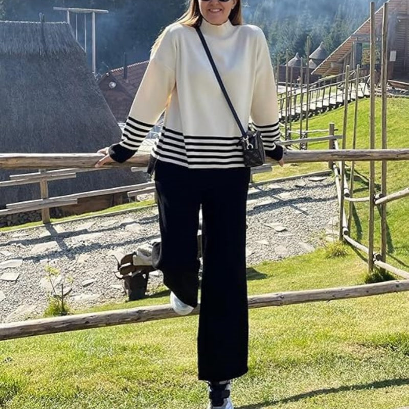 🌟Conjunto de jersey de rayas suaves y pantalón ancho💕