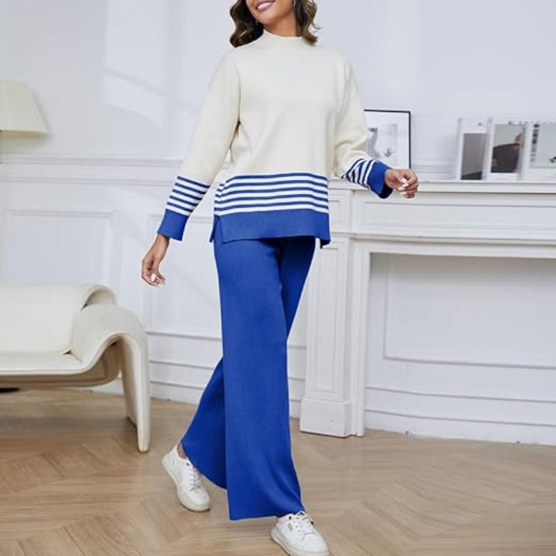 🌟Conjunto de jersey de rayas suaves y pantalón ancho💕